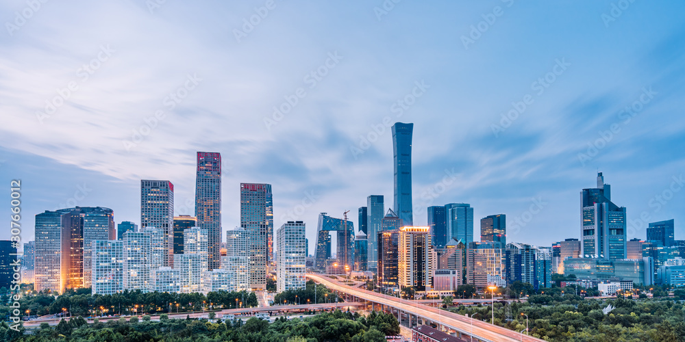 Fototapeta premium Dusk view of CBD skyline in Beijing, China