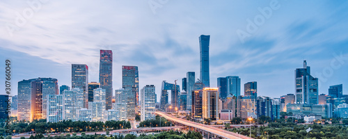 Dusk view of CBD skyline in Beijing, China photo