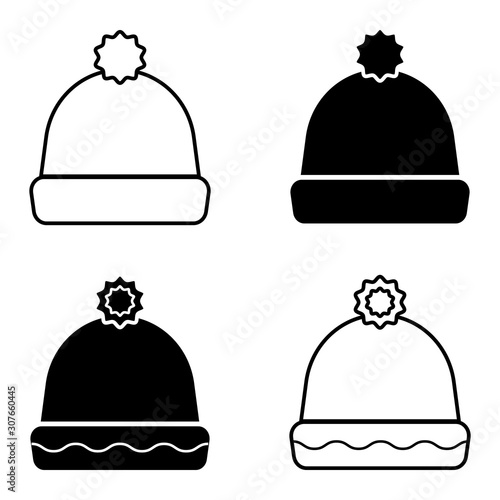 Winter warm hat with bubon vector set of winter knitted hats photo