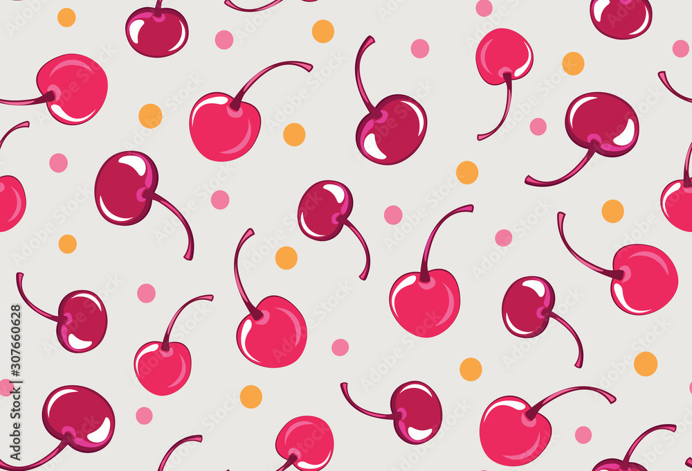 Red cherry seamless pattern vector and dots for background and texture -vector illustration Red cherry seamless pattern vector and dots for background and texture -vector illustration