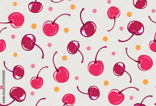 Red cherry seamless pattern vector and dots for background and texture -vector illustration