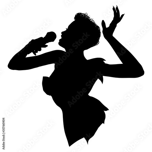 Female singer silhouette isolated on white background