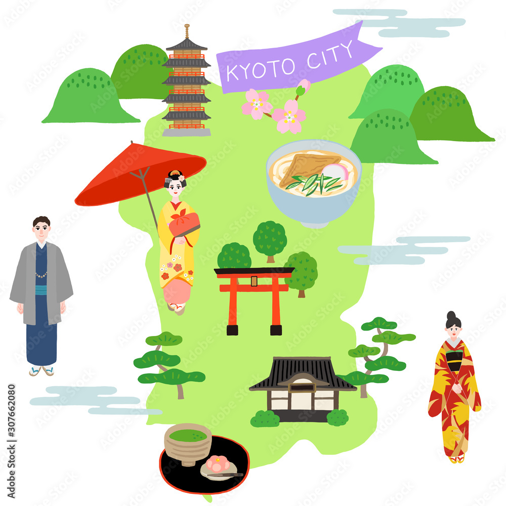 京都市 地図 観光 イラストマップ Stock Vector Adobe Stock