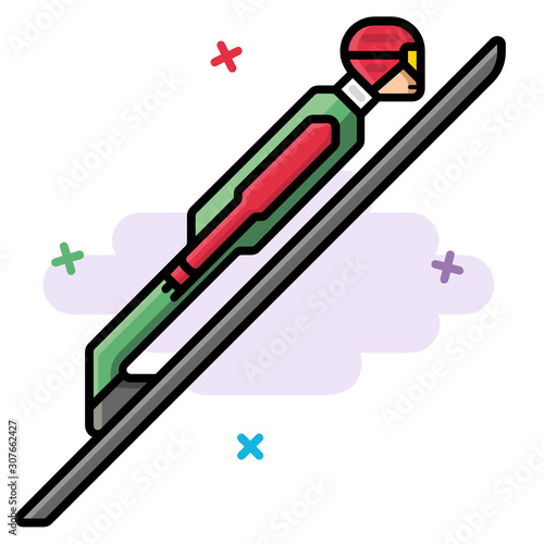 Ski jumper vector icon filled outline