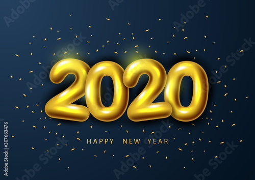 Happy New Year 2020, With realistic golden number 2020. Vector illustration