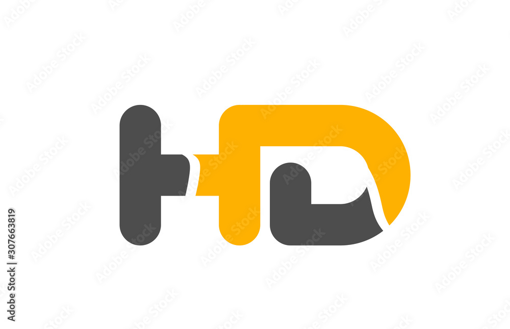yellow grey combination logo letter HD H D alphabet design icon