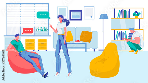 Man and Woman Characters Having Rest at Work.