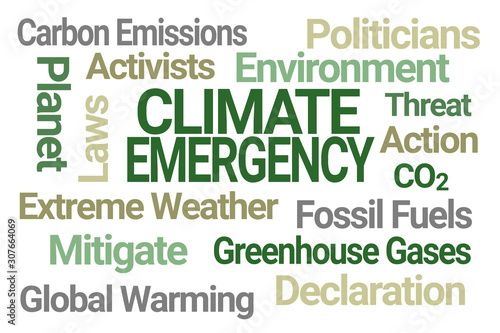 Climate Emergency Word Cloud on White Background