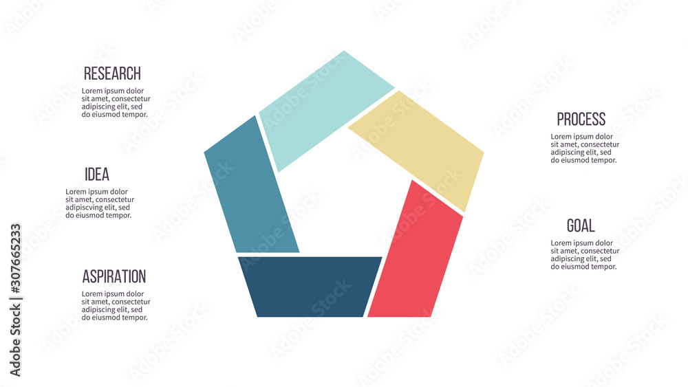 Business infographics. Pentagon chart with 5 steps, options. Vector