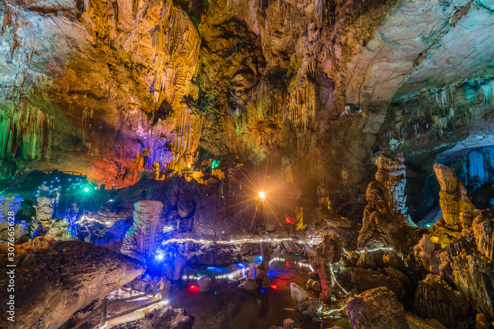 Scenery of karst cave in Huangguoshu Tianxing Cave, Guizhou, China