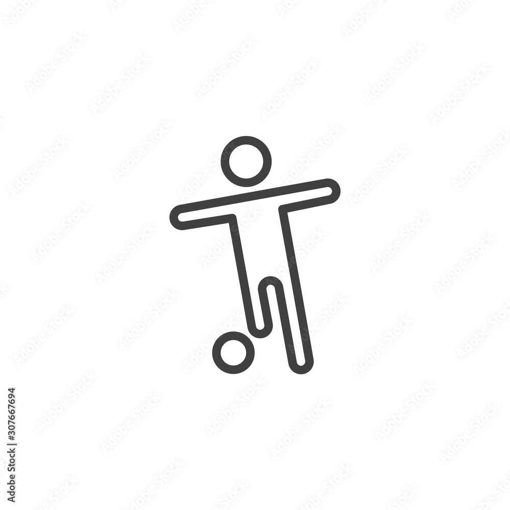Playing football line icon. linear style sign for mobile concept and web design. Soccer player kicking ball outline vector icon. Symbol, logo illustration. Vector graphics Playing football line icon. linear style sign for mobile concept and web design. Soccer player kicking ball outline vector icon. Symbol, logo illustration. Vector graphics