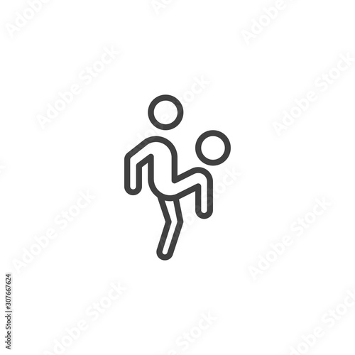 Soccer player with ball line icon. linear style sign for mobile concept and web design. Playing football outline vector icon. Symbol, logo illustration. Vector graphics