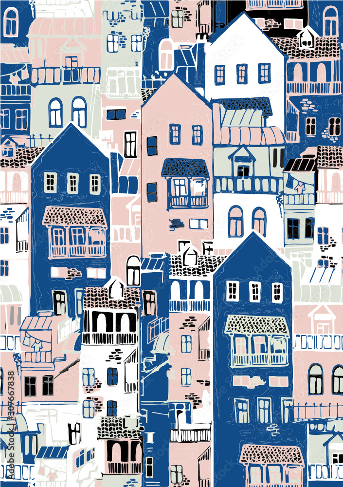 colored seamless pattern  old city