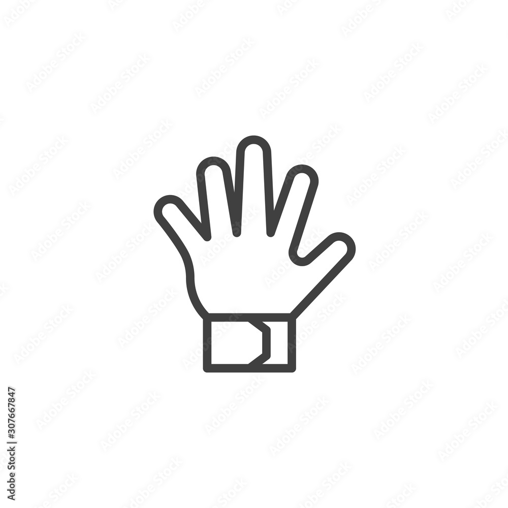 Goalkeeper gloves line icon. linear style sign for mobile concept and web design. Soccer goalkeeper glove outline vector icon. Symbol, logo illustration. Vector graphics Goalkeeper gloves line icon. linear style sign for mobile concept and web design. Soccer goalkeeper glove outline vector icon. Symbol, logo illustration. Vector graphics