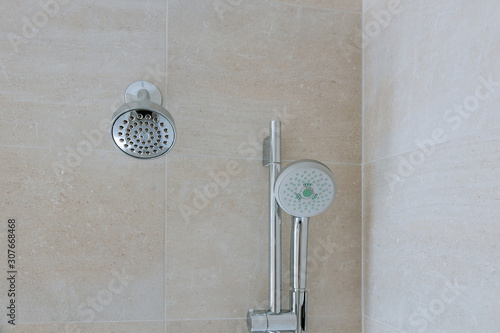 New shower head in the bathroom, close-up wall photo