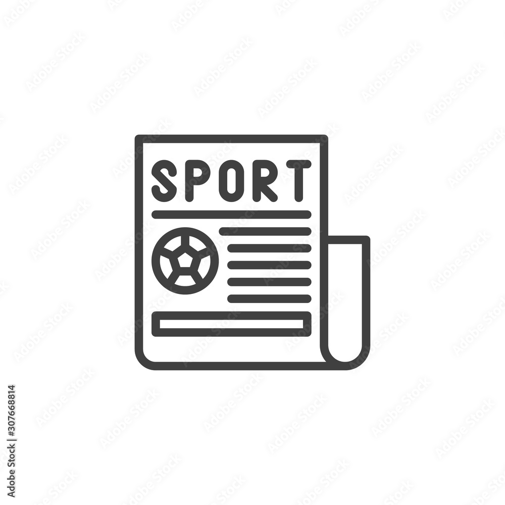 Soccer sport news line icon. linear style sign for mobile concept and web design. Newspaper with football news outline vector icon. Symbol, logo illustration. Vector graphics Soccer sport news line icon. linear style sign for mobile concept and web design. Newspaper with football news outline vector icon. Symbol, logo illustration. Vector graphics