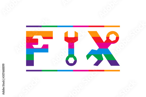 fix letter logo design template. colorful shape. combination repair tool and letter or initial. 