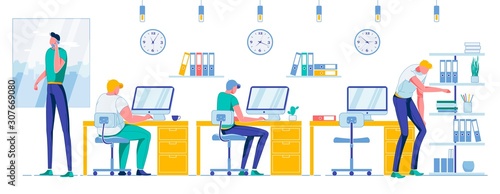 Shared Office Space and Colleagues Team Working
