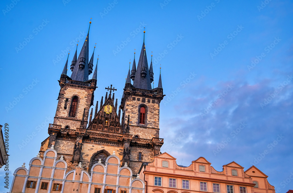 The Church of Our Lady before Tyn in Old Town Square of Prague, Czech Republic.