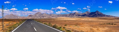 Impressive landscape and deserted roads of volcanic Fuerteventura , Canary islands
