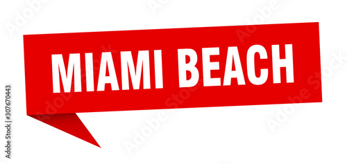 Miami Beach sticker. Red Miami Beach signpost pointer sign
