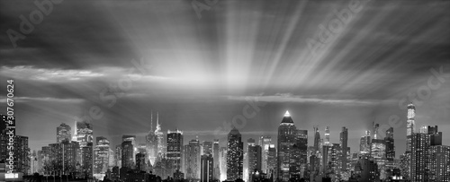 Panoramic night skyline of Midtown Manhattan at dusk  New York City