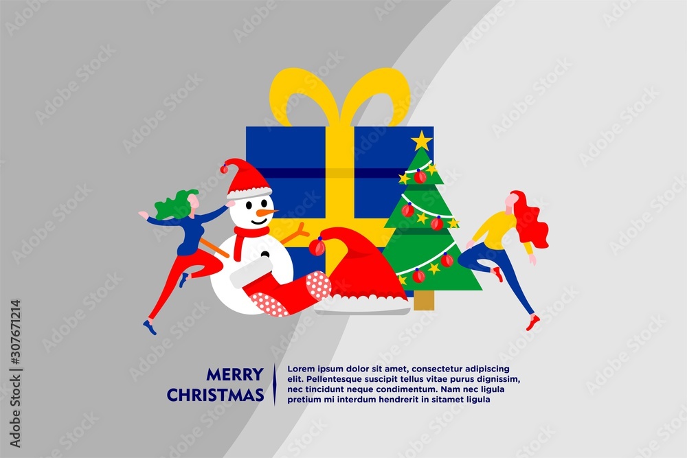 merry christmas tiny people flat design vector illustration can use for landing page, web, banner, flyer, poster merry christmas tiny people flat design vector illustration can use for landing page, web, banner, flyer, poster