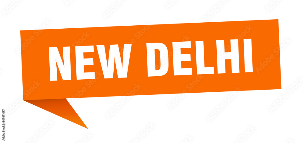 New Delhi sticker. Orange New Delhi signpost pointer sign New Delhi sticker. Orange New Delhi signpost pointer sign