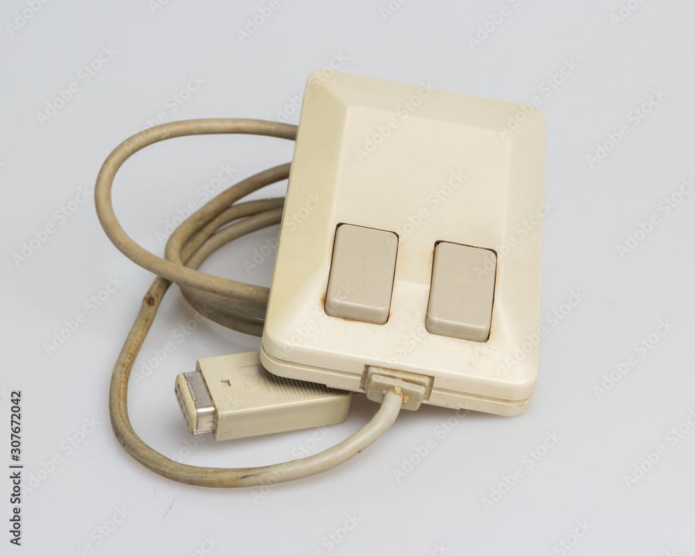 Stockfoto Old technology Retro Vintage computer PC desktop mouse off-colour  beige very dirty, grimy, filthy old obsolete technology historic equipment  technology with new mice being almost the same | Adobe Stock