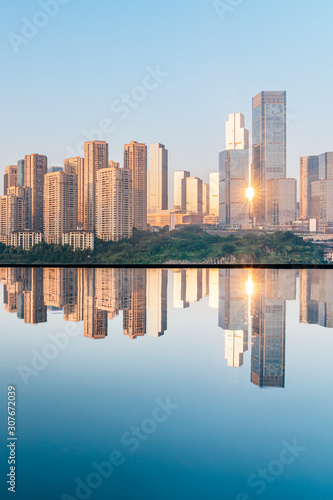 The reflection of skyscrapers in Chongqing, China