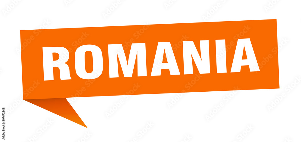 Romania sticker. Orange Romania signpost pointer sign Romania sticker. Orange Romania signpost pointer sign
