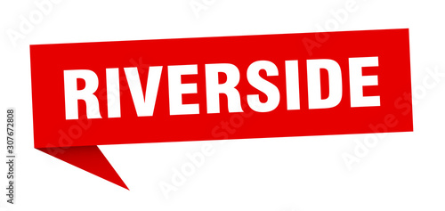 Riverside sticker. Red Riverside signpost pointer sign