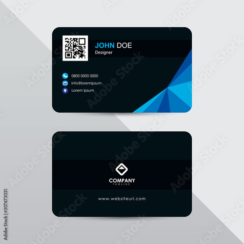 Modern business card design template. Blue color element rounded arrow, clean composition design.