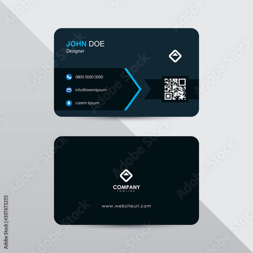 Modern business card design template. Blue color element rounded arrow, clean composition design.