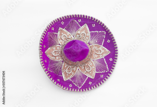 purple mexican sombrero hat isolated on white background