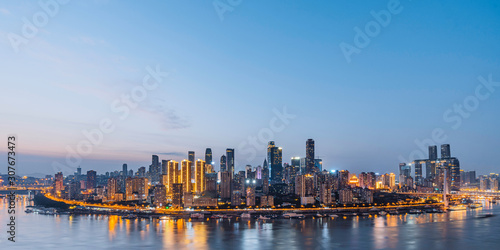 Night view from high buildings along the Yangtze River in Chongqing, China
