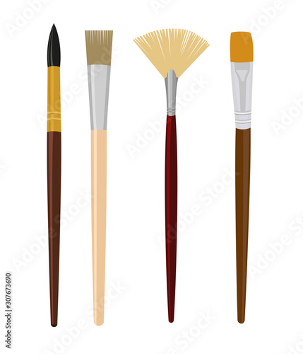 Collection of art brushes in a flat style. Vecto. Clipart.