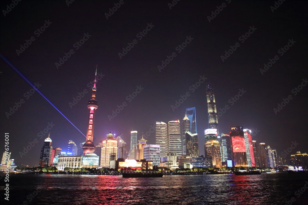 Pudong night view from the Bund in Shanghai, China