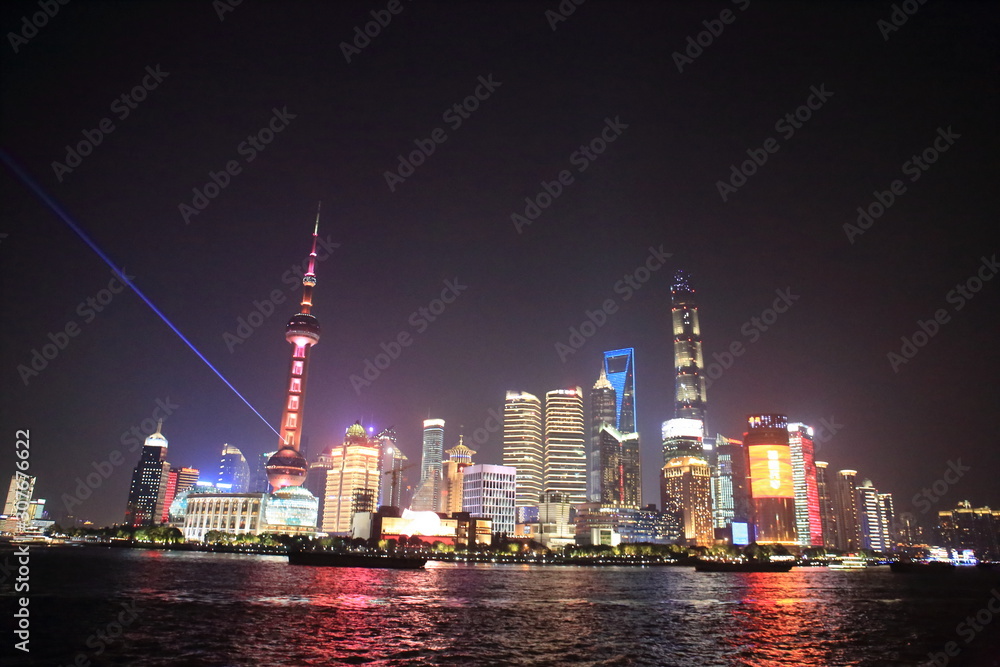 Obraz premium Pudong night view from the Bund in Shanghai, China