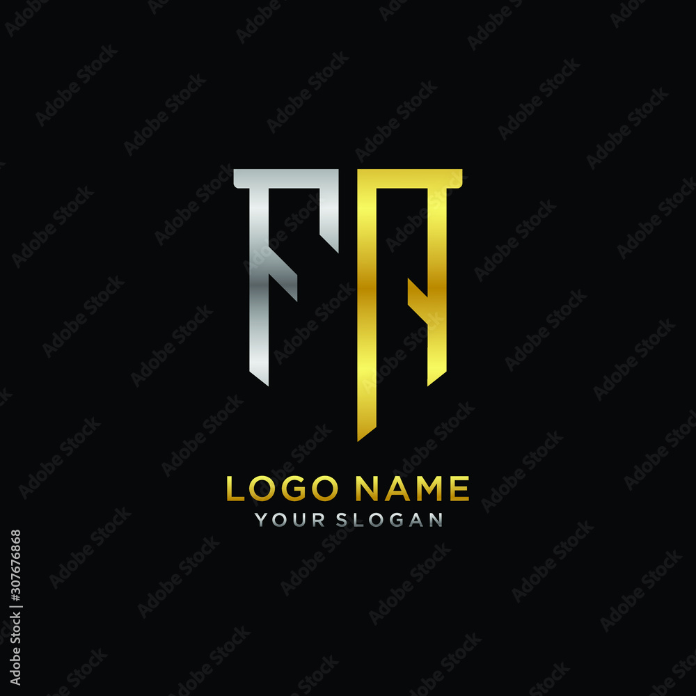 Abstract letter FA shield logo design template. Premium nominal monogram business sign.shield shape Letter Design in silver gold color Abstract letter FA shield logo design template. Premium nominal monogram business sign.shield shape Letter Design in silver gold color