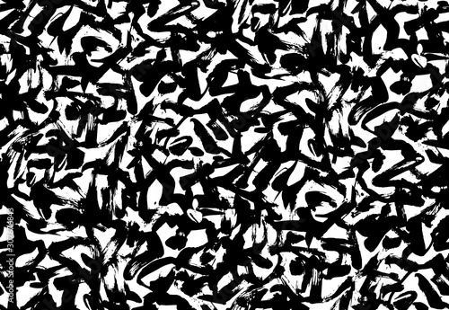 Hand drawn fashion texture seamless pattern. Ñreative monochrome vector endless background painted by ink. Abstract expressive brush strokes