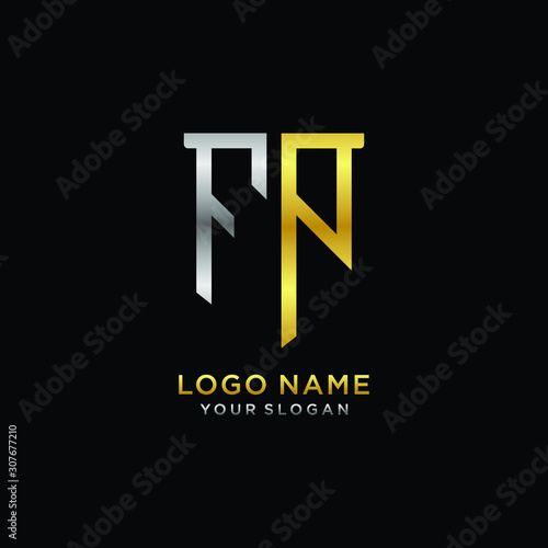Abstract letter FP shield logo design template. Premium nominal monogram business sign.shield shape Letter Design in silver gold color
