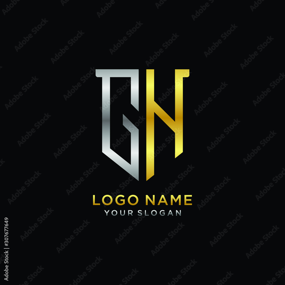 Abstract letter GH shield logo design template. Premium nominal monogram business sign.shield shape Letter Design in silver gold color Abstract letter GH shield logo design template. Premium nominal monogram business sign.shield shape Letter Design in silver gold color