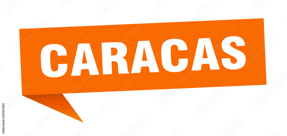 Caracas sticker. Orange Caracas signpost pointer sign Caracas sticker. Orange Caracas signpost pointer sign