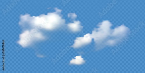 Realistic transparent fountain clouds isolated on blue background. Detailed natural steam texture. Horizontal banner. Mesh grid technology. Vector 3d illustration.