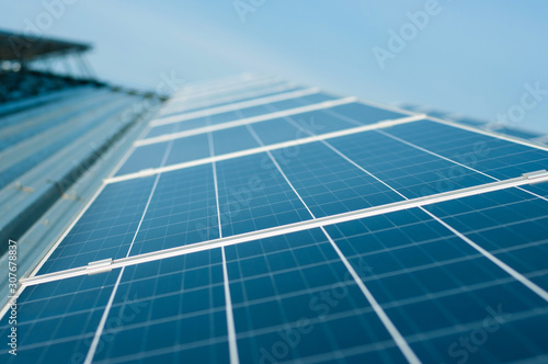 The solar panel produces green, environmentally friendly energy from the sun.