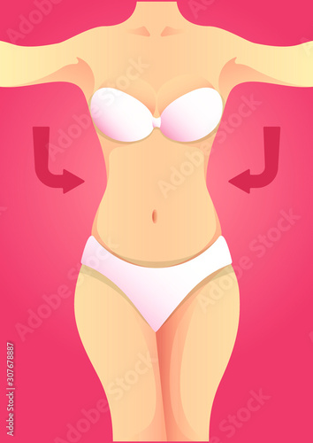 stock vector illustration of slim woman waist with arrow. describe healthy, body goals, body care, and weight loss