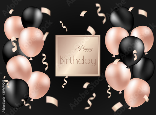 birthday, happy, black, vip, gold, party, vector, background, air, anniversary, balloons, balloons background, banner, beautiful, black balloons, bunch, celebrate, celebration, color, confetti, congra photo