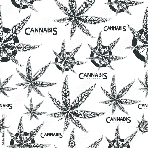 Grunge marijuana Cannabis repeat pattern, vector illustration