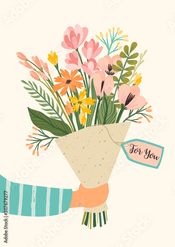 Illustration bouquet of flowers. Vector design concept for Valentines Day